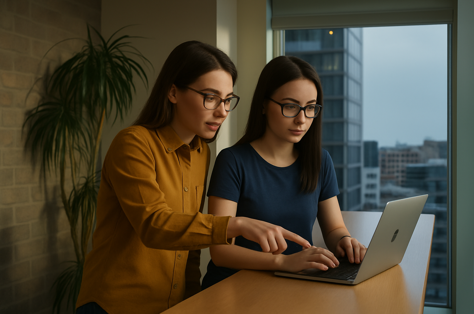 Person at standing desk working on laptop